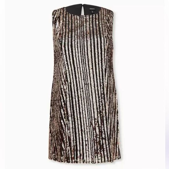 Torrid Sequin Trapeze A-Line Dress - Champagne Metallic - Size 4 - Picture 2 of 11